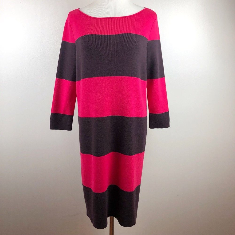 GAP‎ Sweater Dress Medium Striped Ribbed Knit 3/4 Sleeve Red Rugby Knee Length
